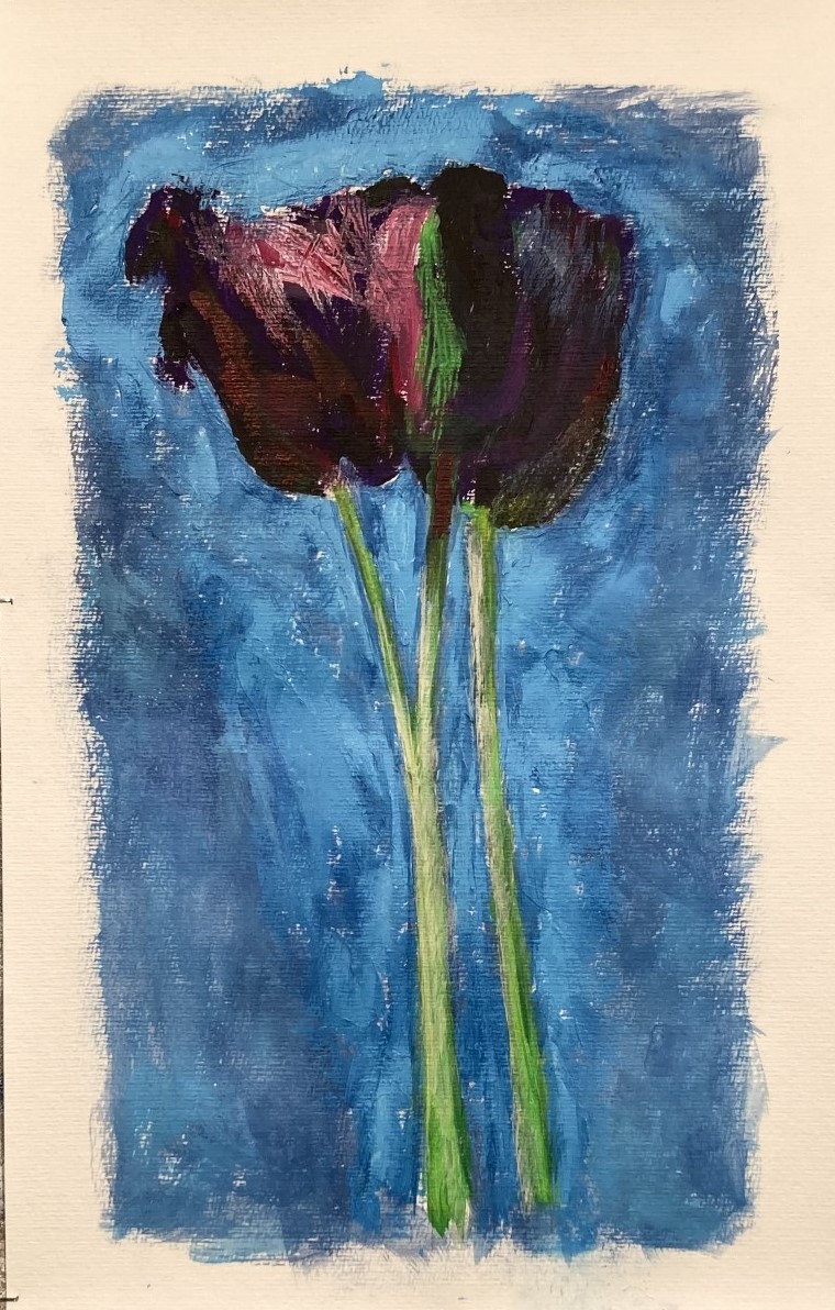N° B 196 - Tulipes - Acrylique sur papier - 50 x 32 cm - 22 juin 2022